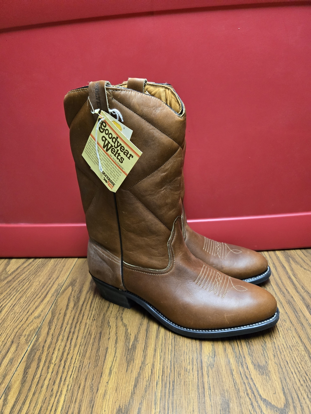New With Tags Men's Wolverine Tan Brown Leather Western Pull-On Boots - Picture 2 of 8